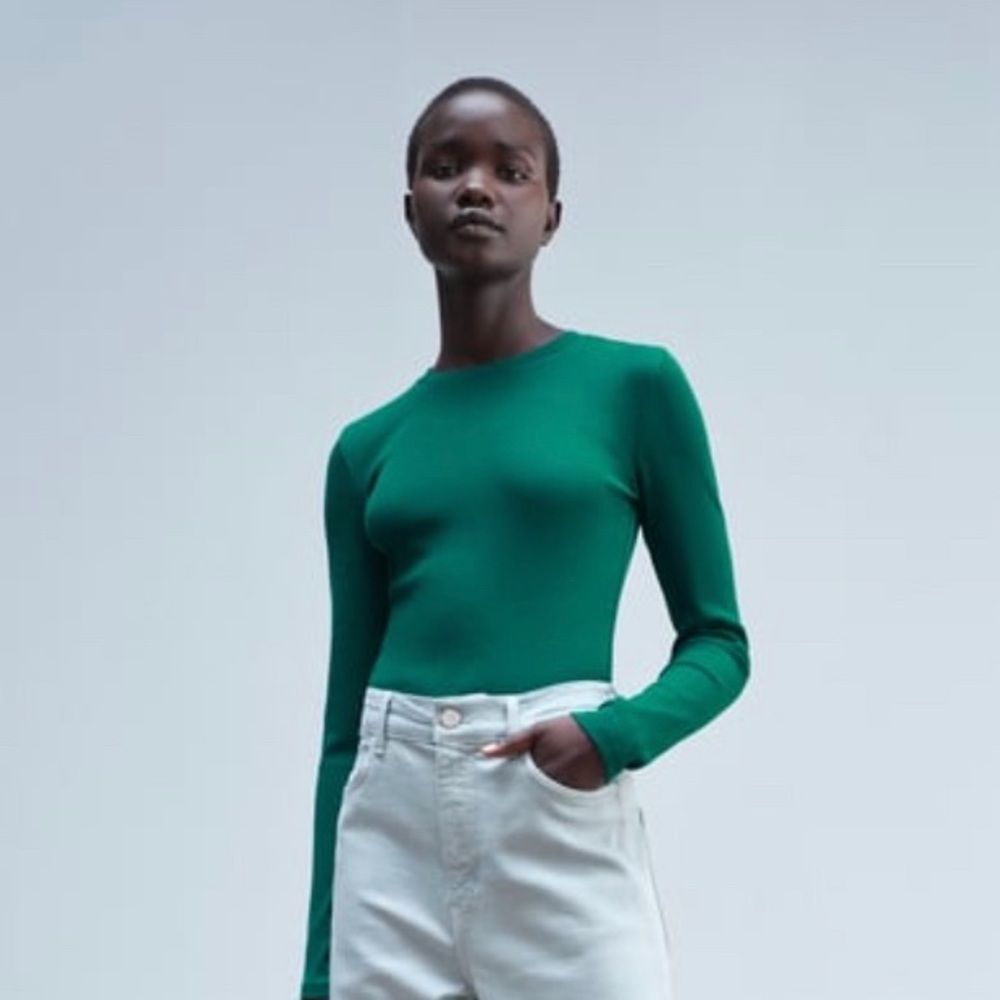 ZARA ribbed bodysuit in emerald green. Size medium